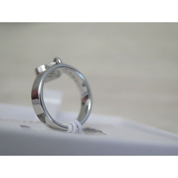 Michael Kors MKJX78890406 Sz 6 Silver-Tone "MK" Dangle Heart & Pave Stone Ring - Picture 11 of 14